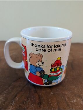 Vintage Russ Berrie Teddy Bear Mug - "Thanks for taking care of me!" (Item 12258
